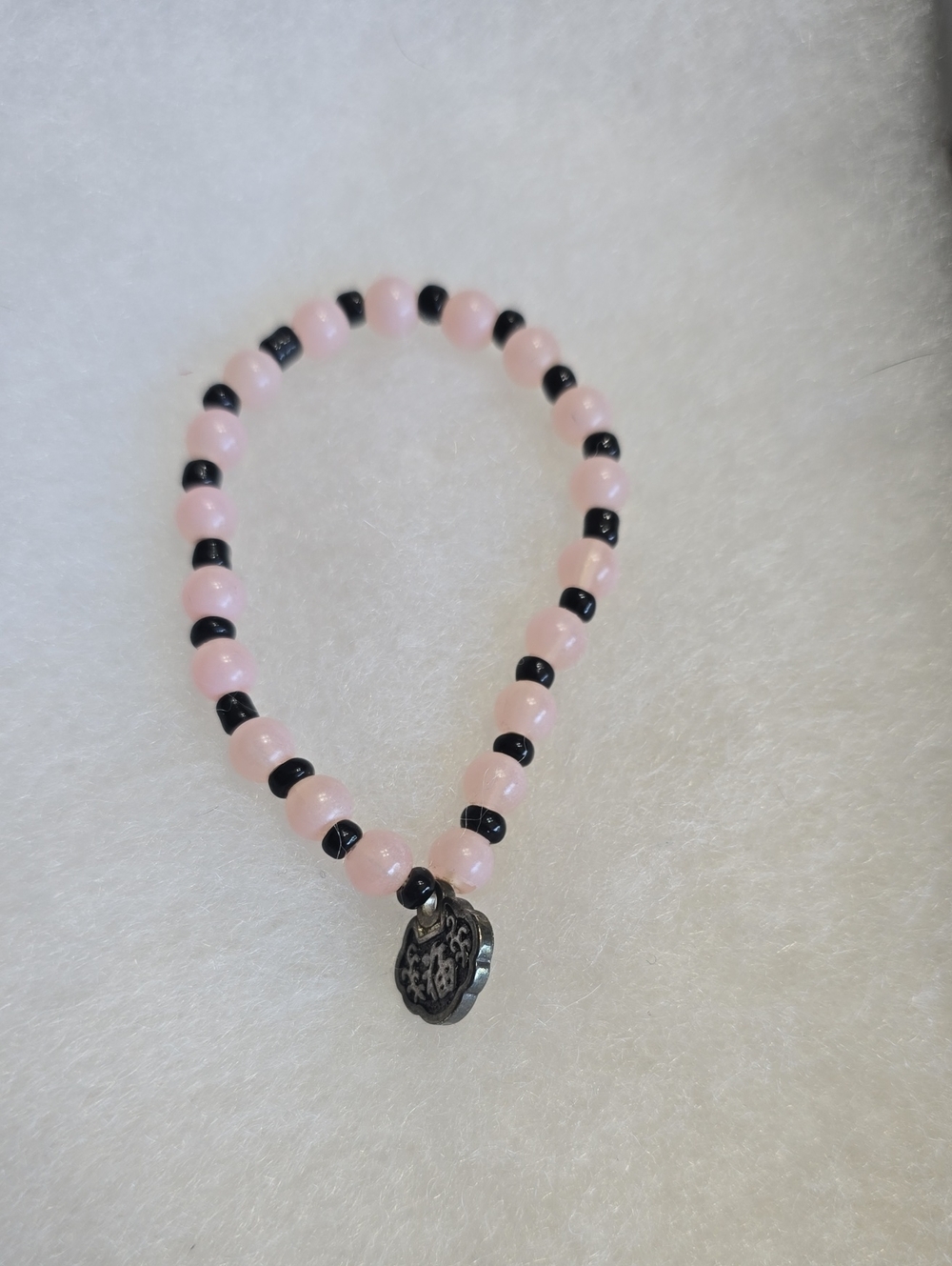 Handmade Pink and Black Beaded Bracelet
